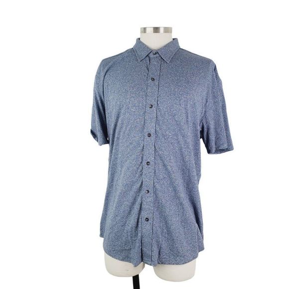 WRK Men's Blue Metropolitan Short Sleeve Heather Casual Button Front Shirt Sz XL - Picture 1 of 9